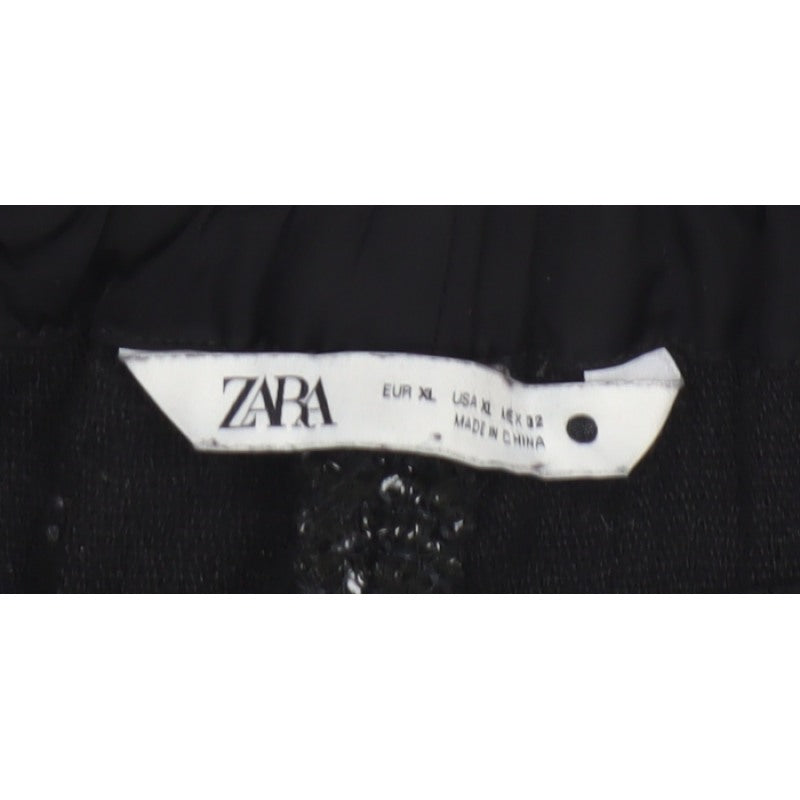 Additional view of Zara Women Black Textured Knit Jogger Trousers XL Drawstring