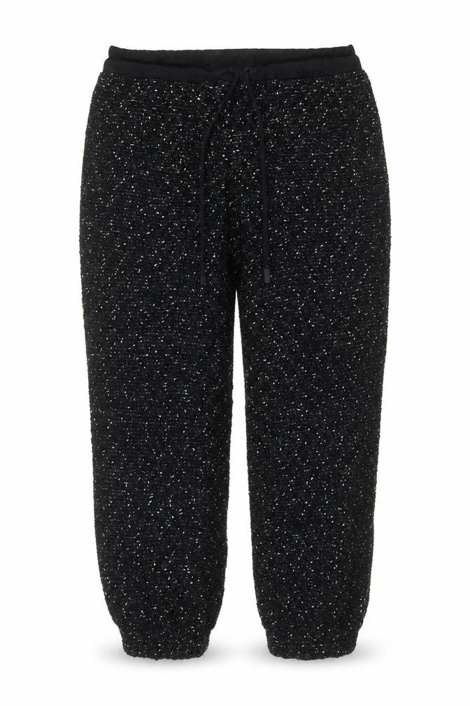 Front view of Zara Women Black Textured Knit Jogger Trousers XL Drawstring