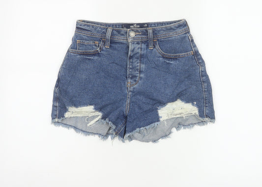 Hollister Women Blue UK 6 Curvy High Rise Mom Denim Shorts W25