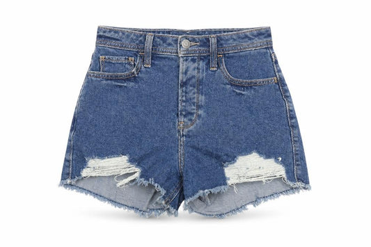 Hollister Women Blue UK 6 Curvy High Rise Mom Denim Shorts W25