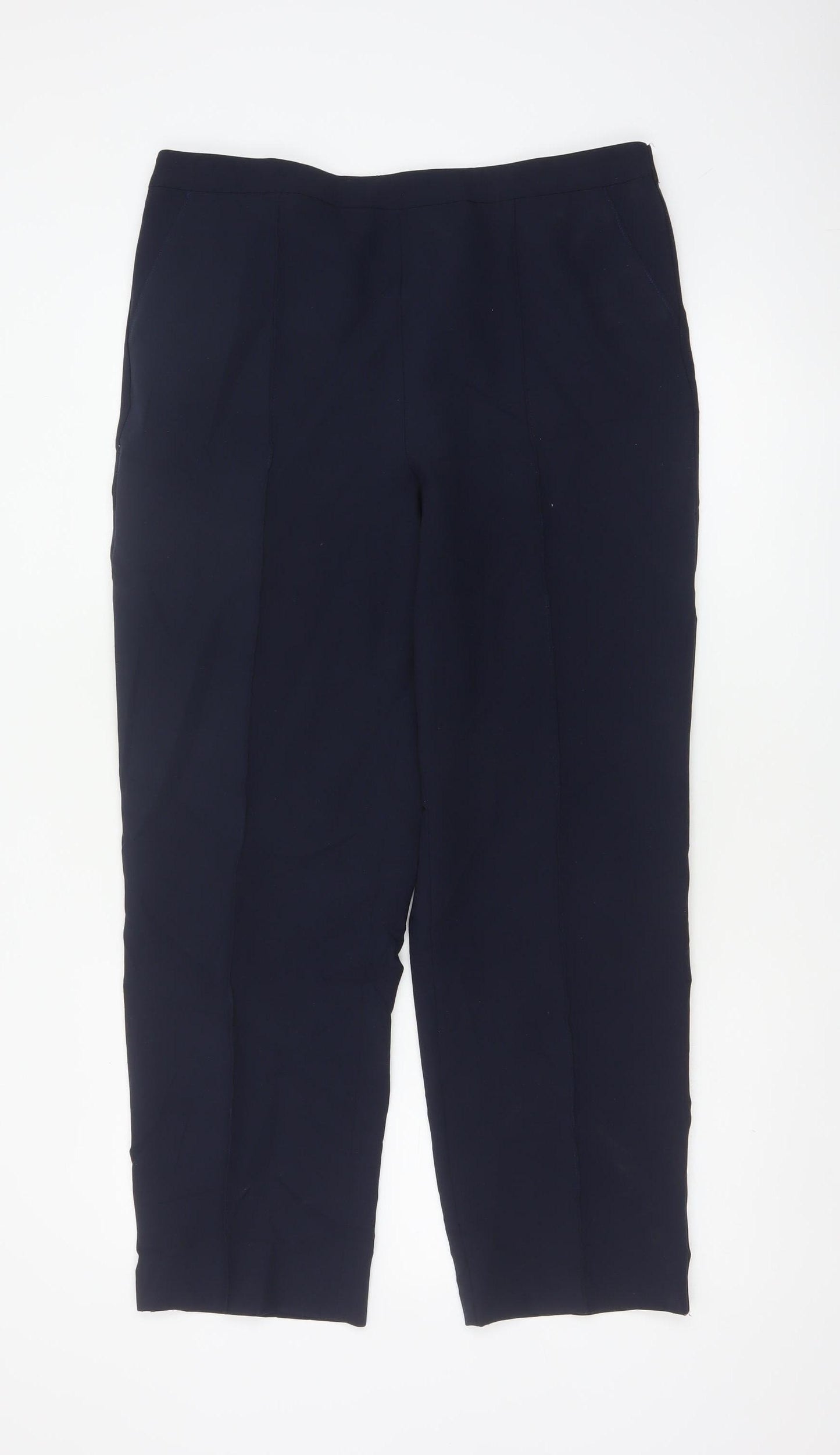 Izle Women’s Navy Blue UK 14 Straight Leg Dress Trousers Elastic Waist