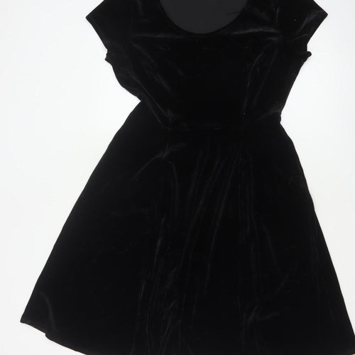 M&Co Women Black UK 14 Velvet Fit & Flare Knee Length Party Dress