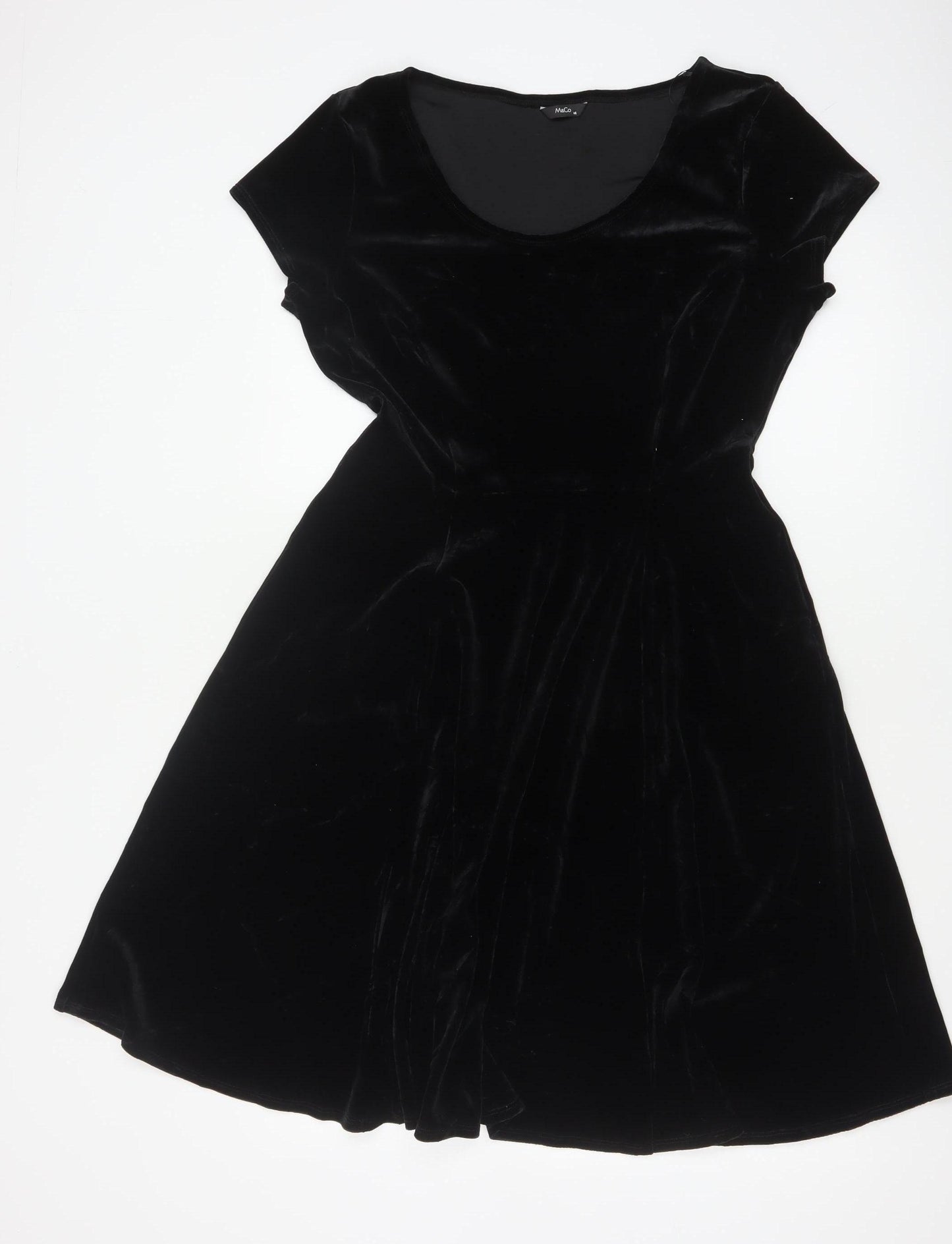 M&Co Women Black UK 14 Velvet Fit & Flare Knee Length Party Dress
