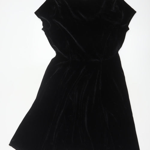 M&Co Women Black UK 14 Velvet Fit & Flare Knee Length Party Dress