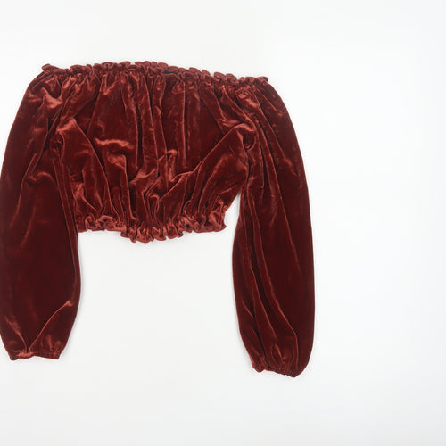 New Look Women Red UK 14 Cropped Off Shoulder Velvet Blouse