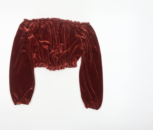 New Look Women Red UK 14 Cropped Off Shoulder Velvet Blouse