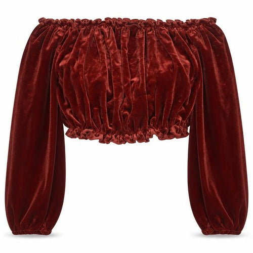 New Look Women Red UK 14 Cropped Off Shoulder Velvet Blouse