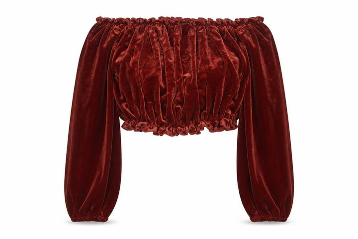 New Look Women Red UK 14 Cropped Off Shoulder Velvet Blouse