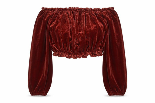 New Look Women Red UK 14 Cropped Off Shoulder Velvet Blouse