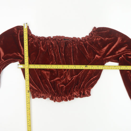 New Look Women Red UK 14 Cropped Off Shoulder Velvet Blouse