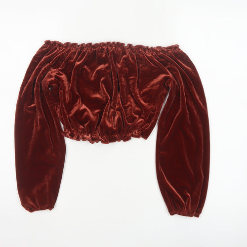 New Look Women Red UK 14 Cropped Off Shoulder Velvet Blouse