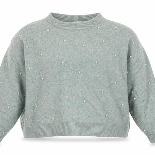 H&M Women Green XL Pearl Beaded Mock Neck Balloon Sleeve Jumper