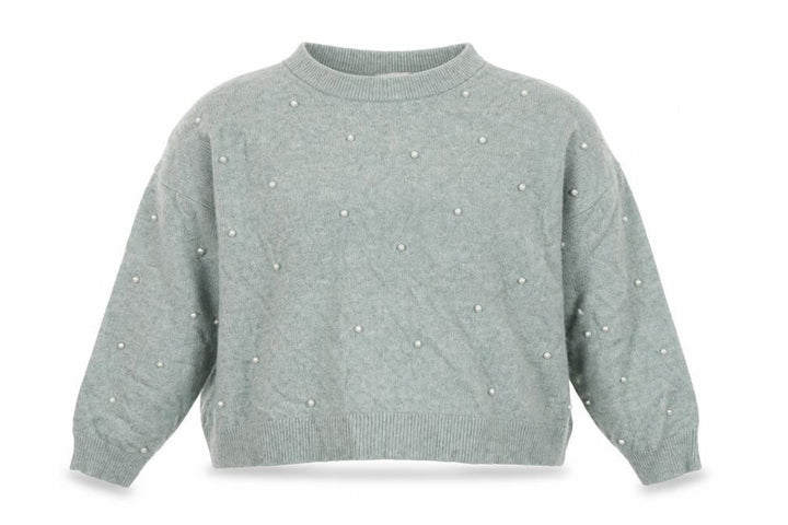 H&M Women Green XL Pearl Beaded Mock Neck Balloon Sleeve Jumper