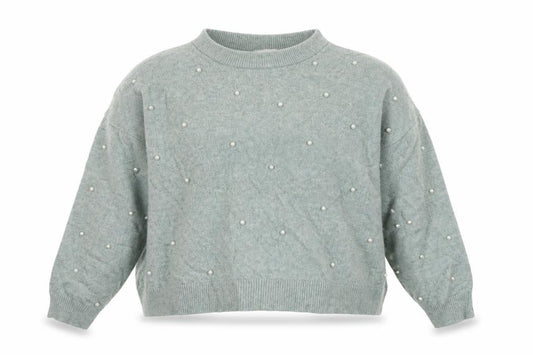 H&M Women Green XL Pearl Beaded Mock Neck Balloon Sleeve Jumper