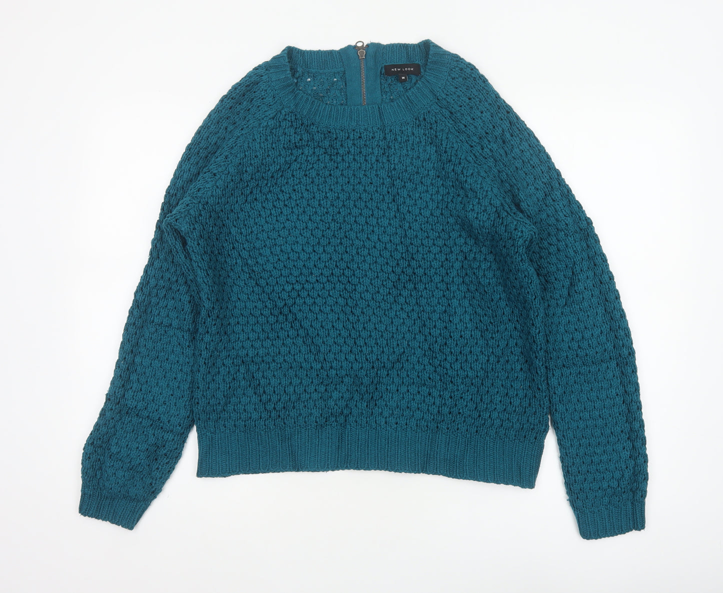 New Look Women’s Teal Blue UK 14 Full Zip Chunky Knit Jumper