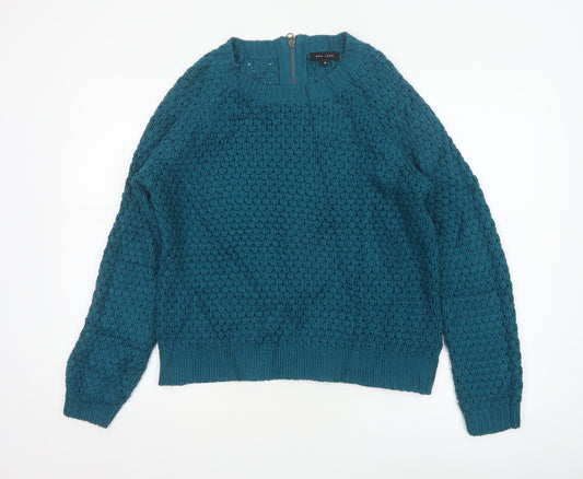 New Look Women’s Teal Blue UK 14 Full Zip Chunky Knit Jumper