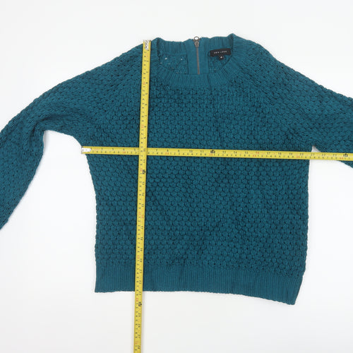 New Look Women’s Teal Blue UK 14 Full Zip Chunky Knit Jumper