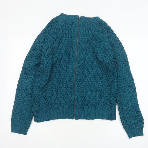 New Look Women’s Teal Blue UK 14 Full Zip Chunky Knit Jumper