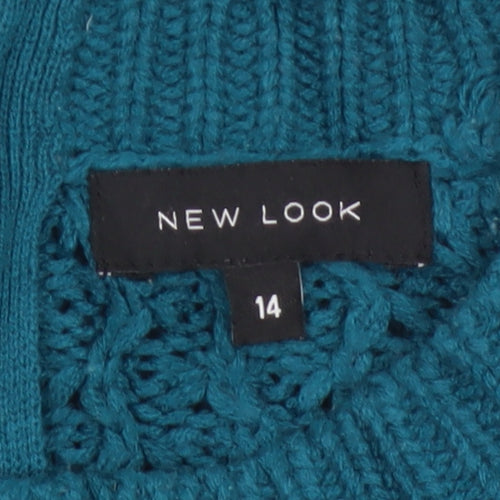 New Look Women’s Teal Blue UK 14 Full Zip Chunky Knit Jumper