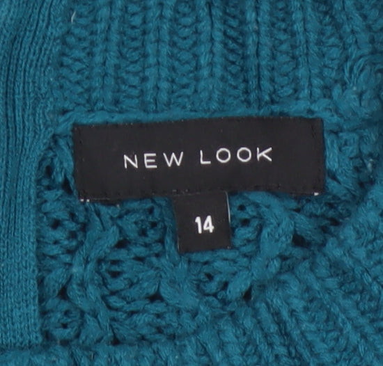 New Look Women’s Teal Blue UK 14 Full Zip Chunky Knit Jumper