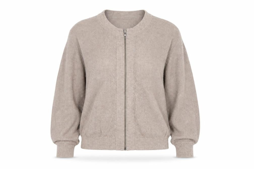Banana Republic Women Beige M Full Zip Ribbed Knit Cardigan