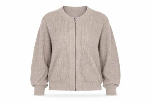 Banana Republic Women Beige M Full Zip Ribbed Knit Cardigan