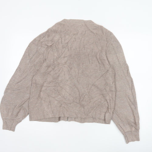 Banana Republic Women Beige M Full Zip Ribbed Knit Cardigan