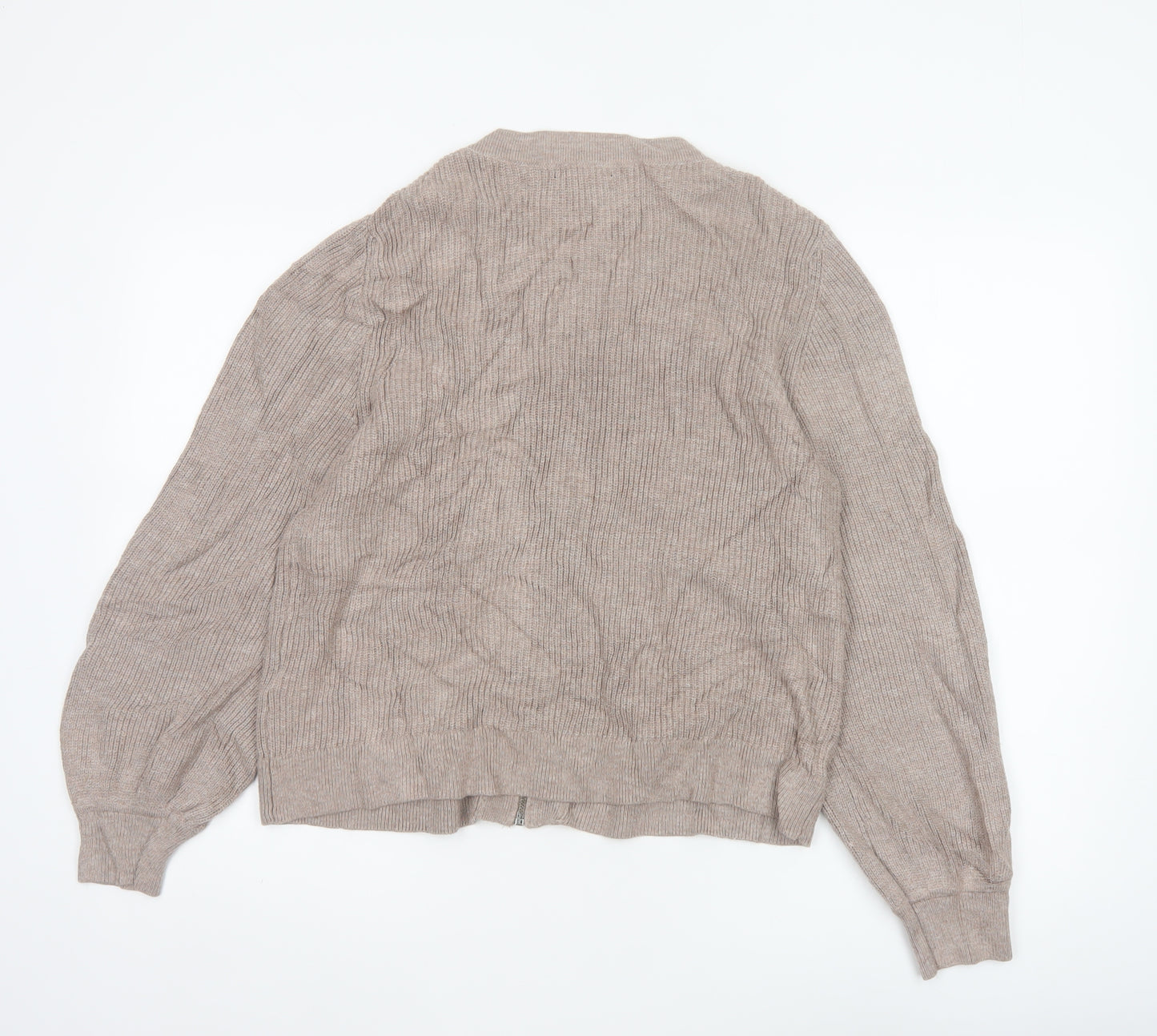 Banana Republic Women Beige M Full Zip Ribbed Knit Cardigan