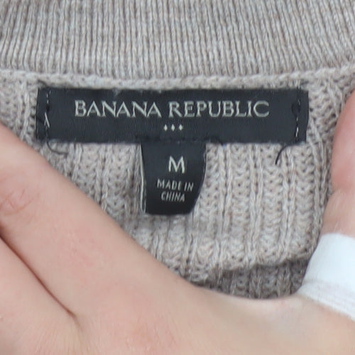 Banana Republic Women Beige M Full Zip Ribbed Knit Cardigan