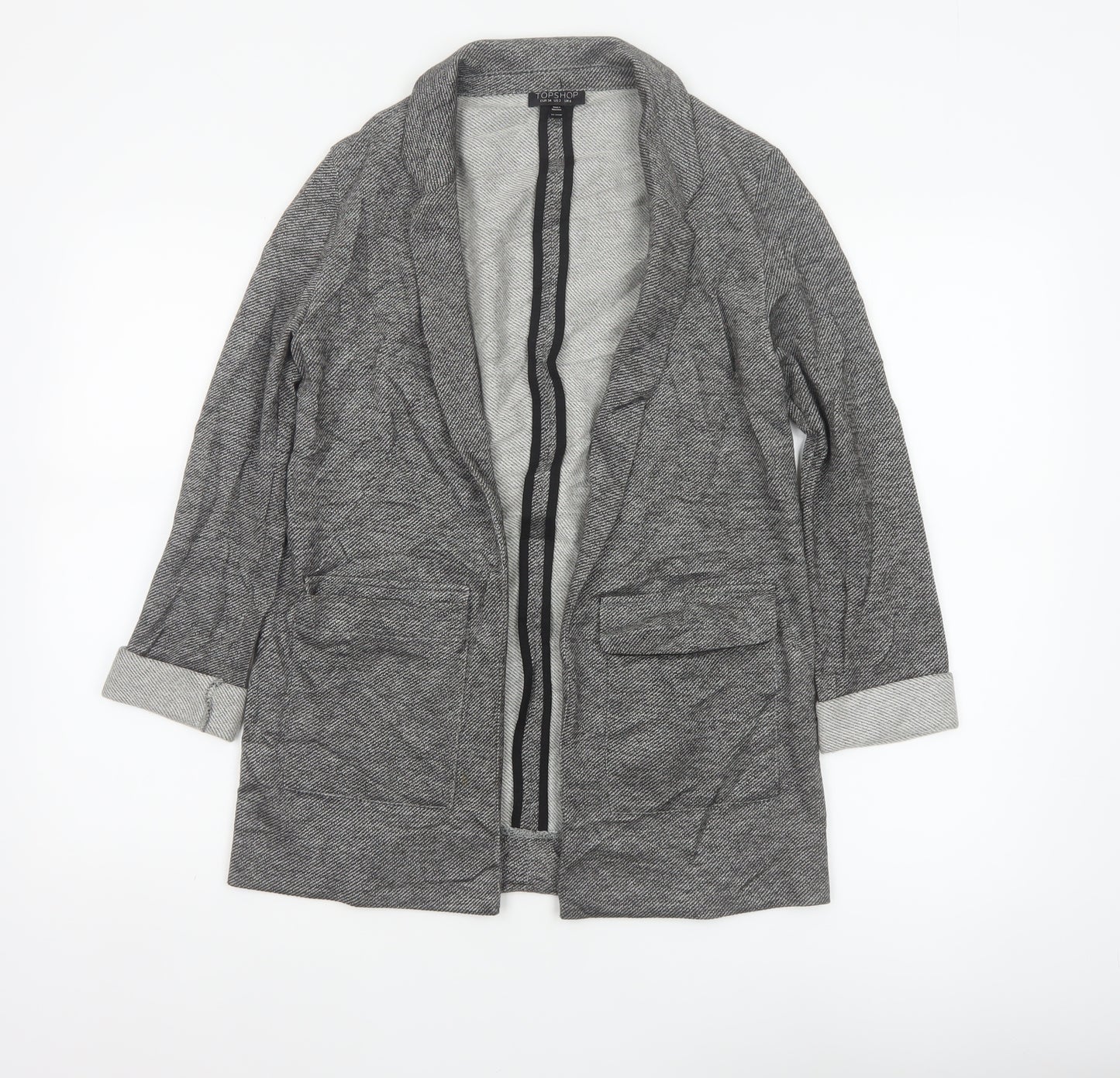 Topshop Women Grey Herringbone Blazer UK 6 Single-Breasted Cotton