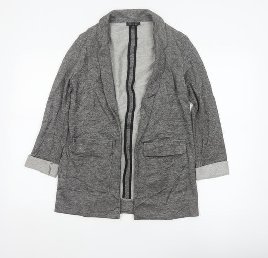 Topshop Women Grey Herringbone Blazer UK 6 Single-Breasted Cotton