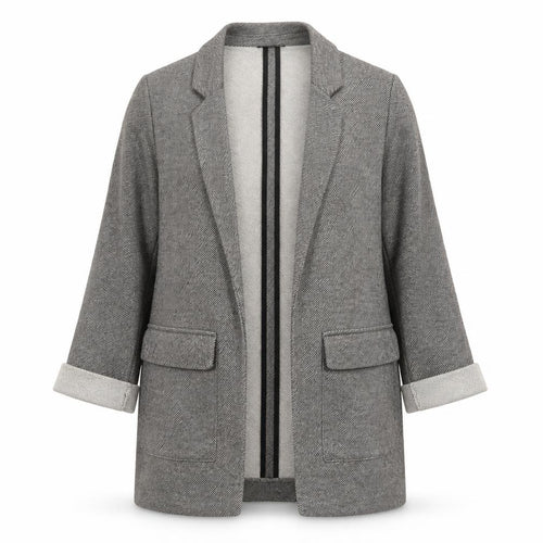 Topshop Women Grey Herringbone Blazer UK 6 Single-Breasted Cotton