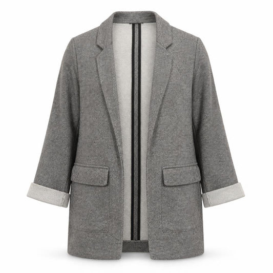 Topshop Women Grey Herringbone Blazer UK 6 Single-Breasted Cotton