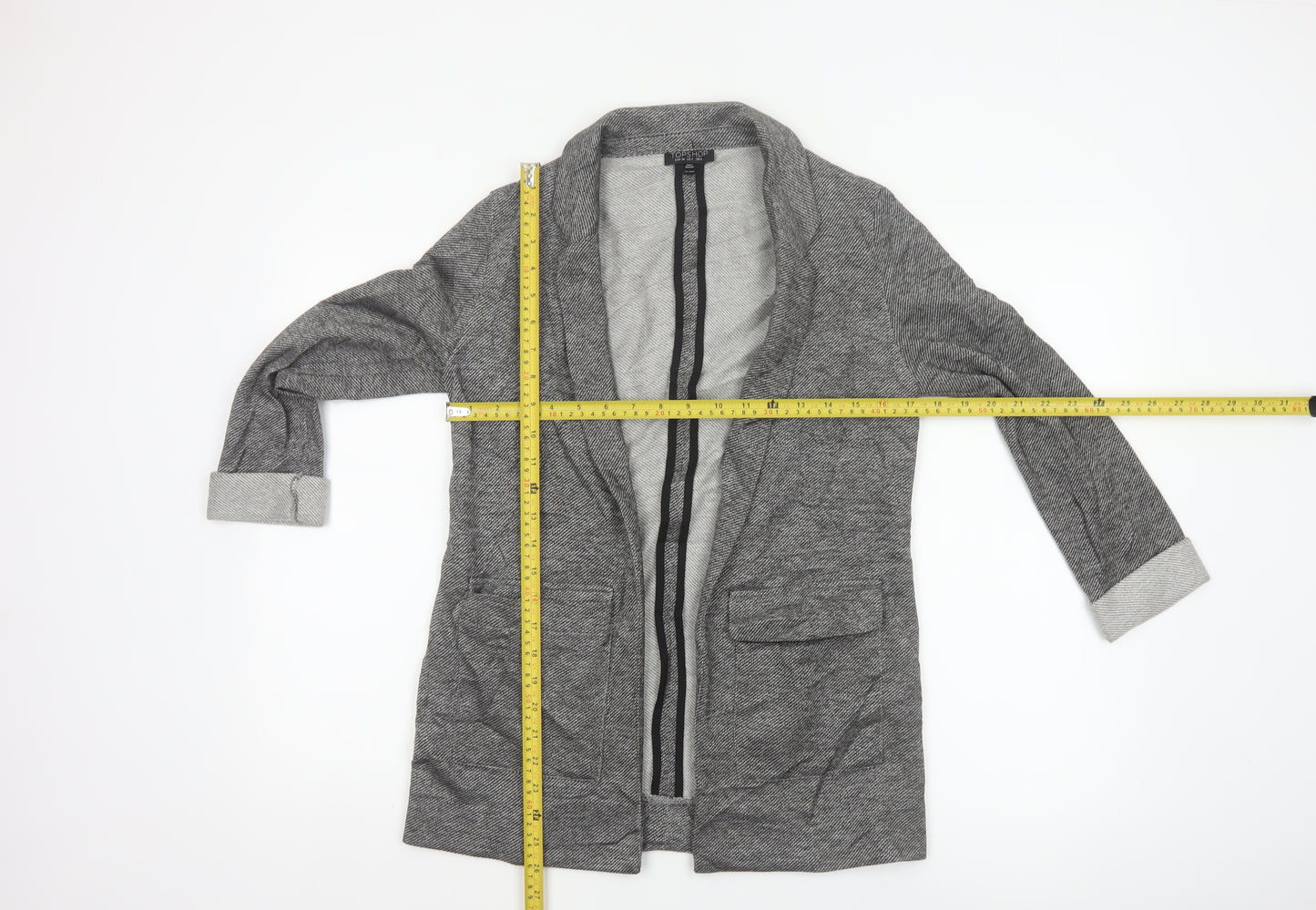 Topshop Women Grey Herringbone Blazer UK 6 Single-Breasted Cotton