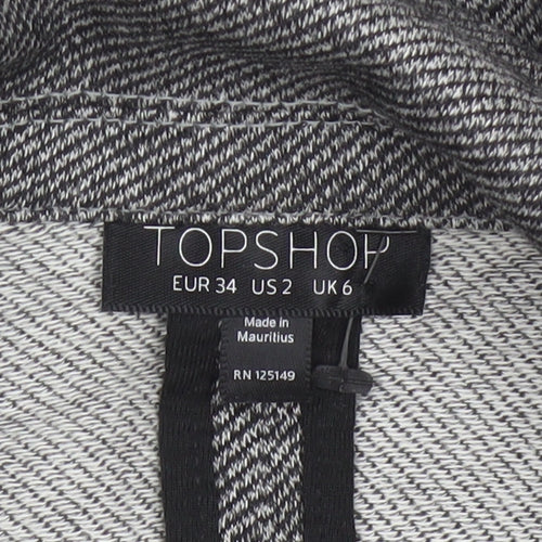 Topshop Women Grey Herringbone Blazer UK 6 Single-Breasted Cotton