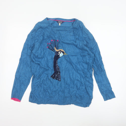 Joules Women’s Blue UK 6 Sequin Peacock Bird Long Sleeve Jumper