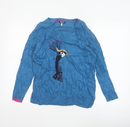 Joules Women’s Blue UK 6 Sequin Peacock Bird Long Sleeve Jumper
