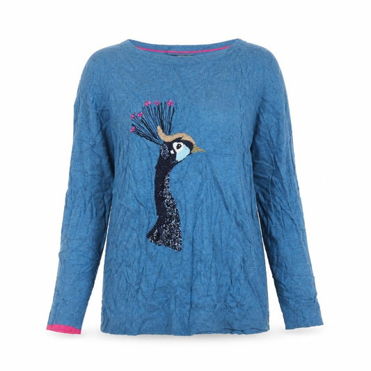 Joules Women’s Blue UK 6 Sequin Peacock Bird Long Sleeve Jumper
