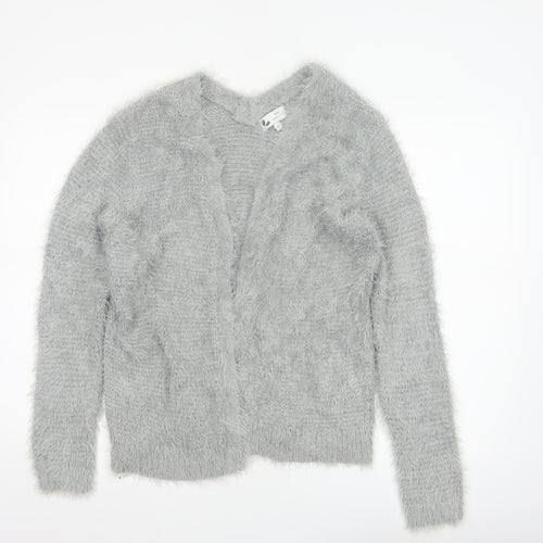 Next Women Grey M Fluffy V-Neck Open Knit Pullover Jumper