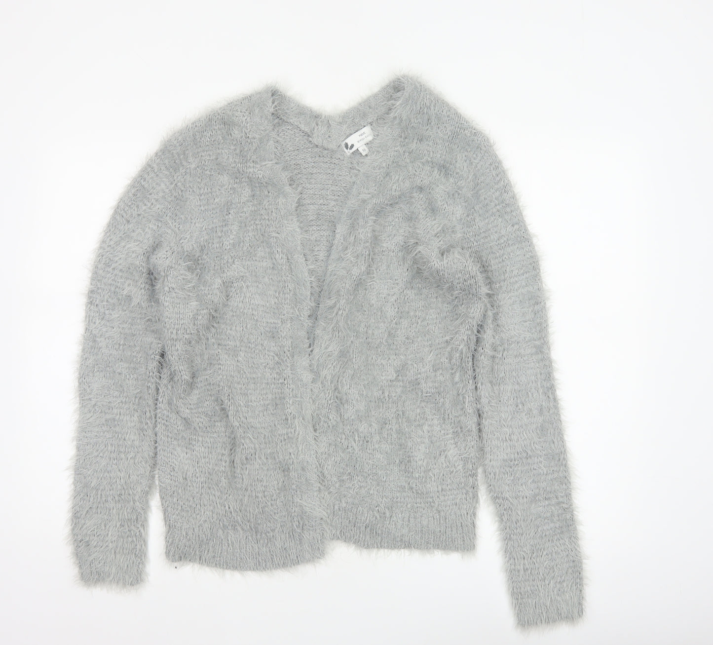 Next Women Grey M Fluffy V-Neck Open Knit Pullover Jumper