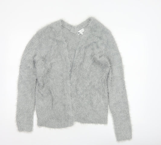Next Women Grey M Fluffy V-Neck Open Knit Pullover Jumper
