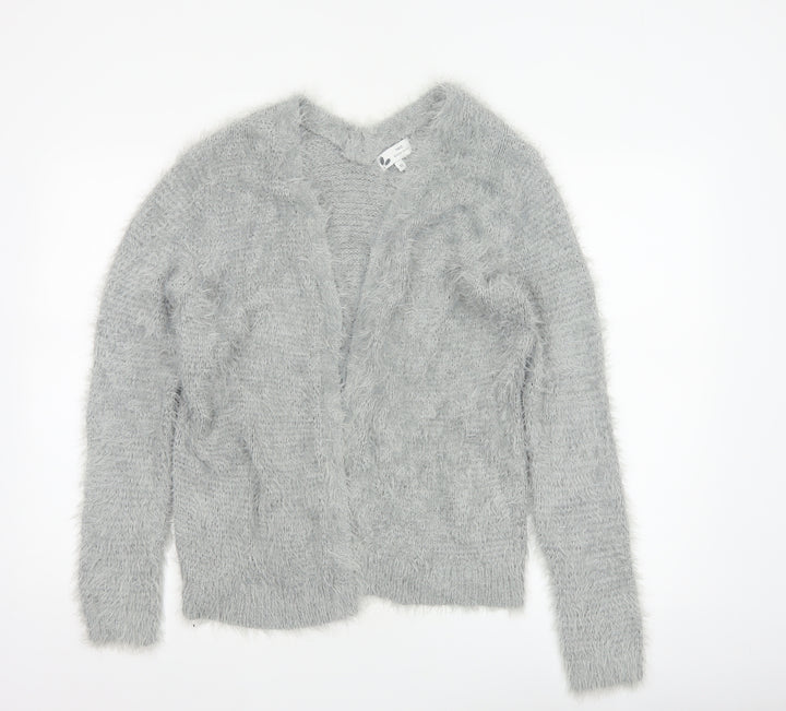 Next Women Grey M Fluffy V-Neck Open Knit Pullover Jumper