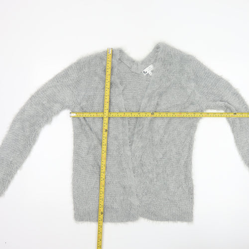 Next Women Grey M Fluffy V-Neck Open Knit Pullover Jumper