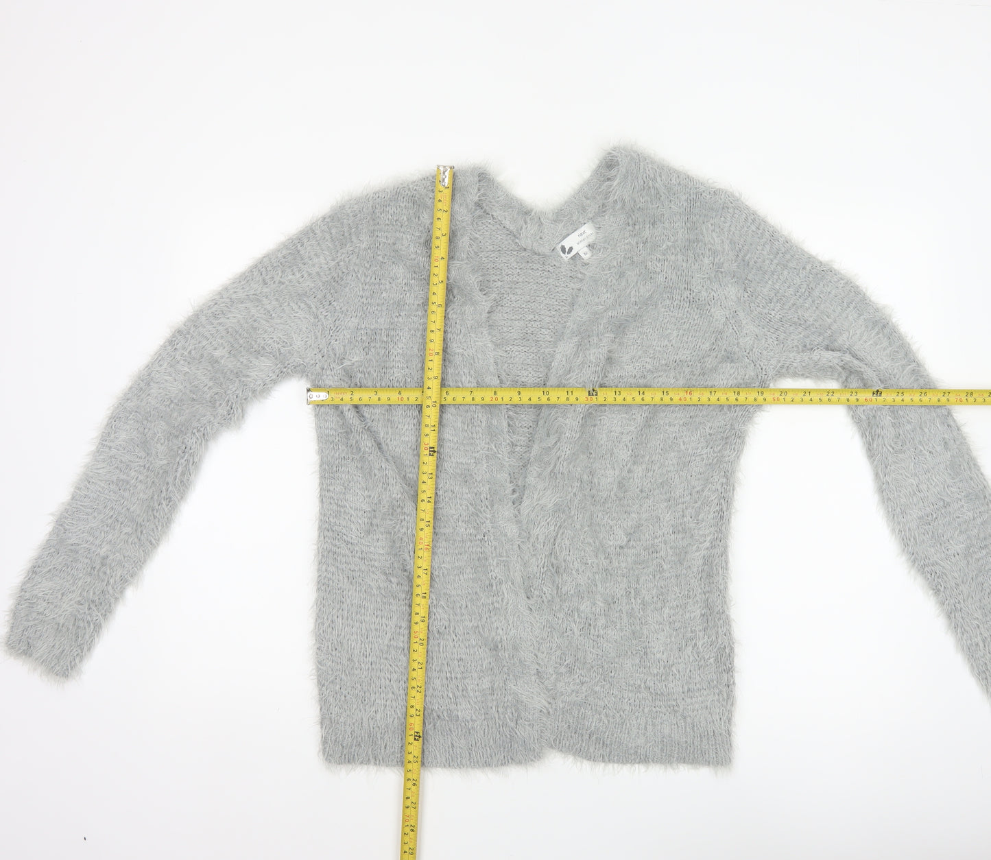 Next Women Grey M Fluffy V-Neck Open Knit Pullover Jumper