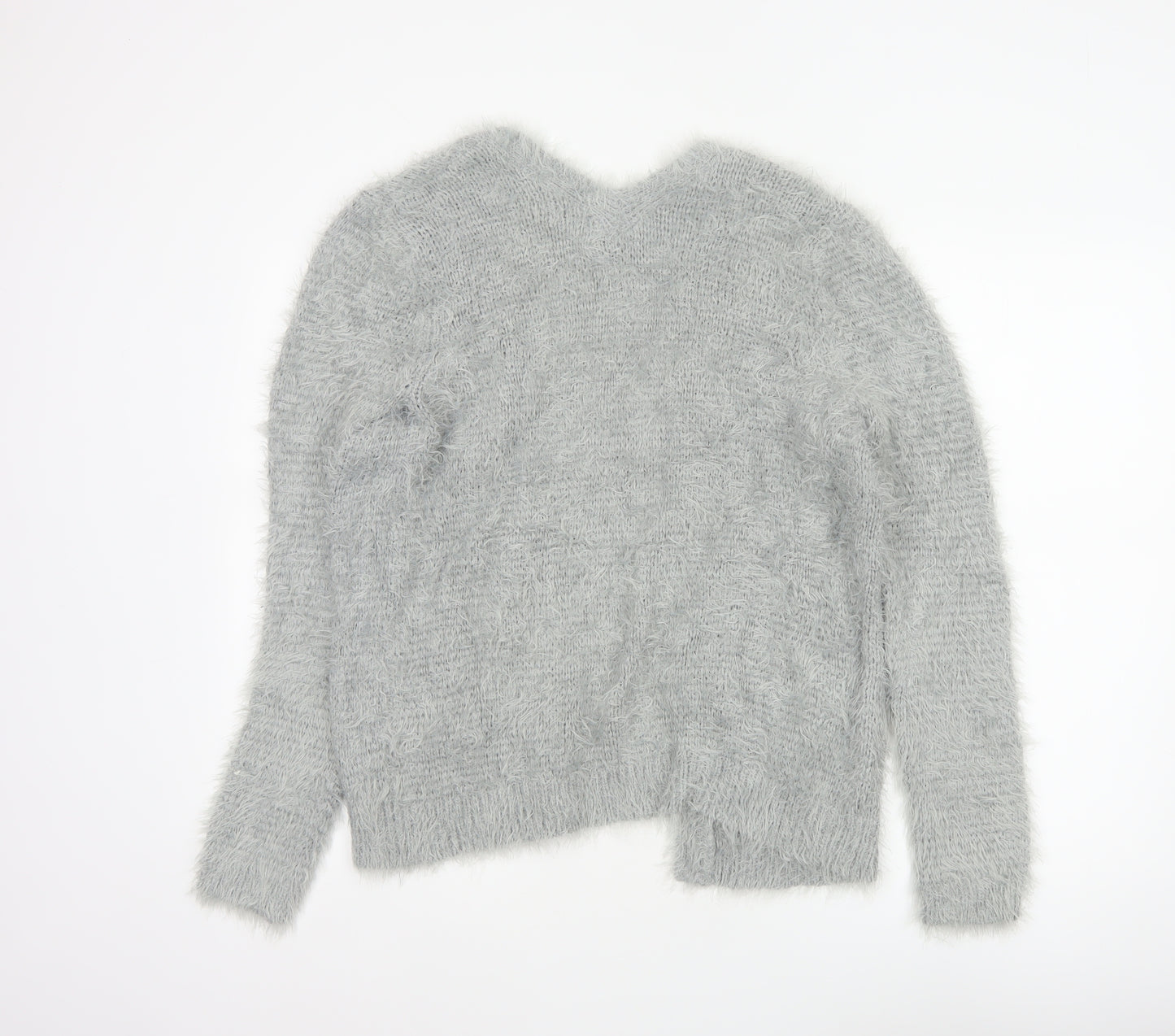 Next Women Grey M Fluffy V-Neck Open Knit Pullover Jumper
