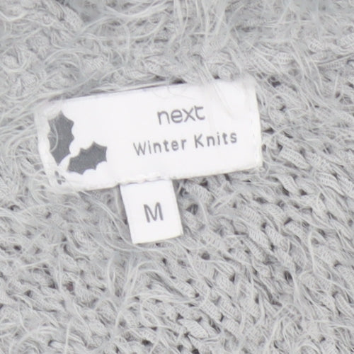 Next Women Grey M Fluffy V-Neck Open Knit Pullover Jumper
