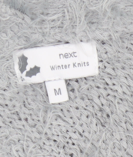 Next Women Grey M Fluffy V-Neck Open Knit Pullover Jumper