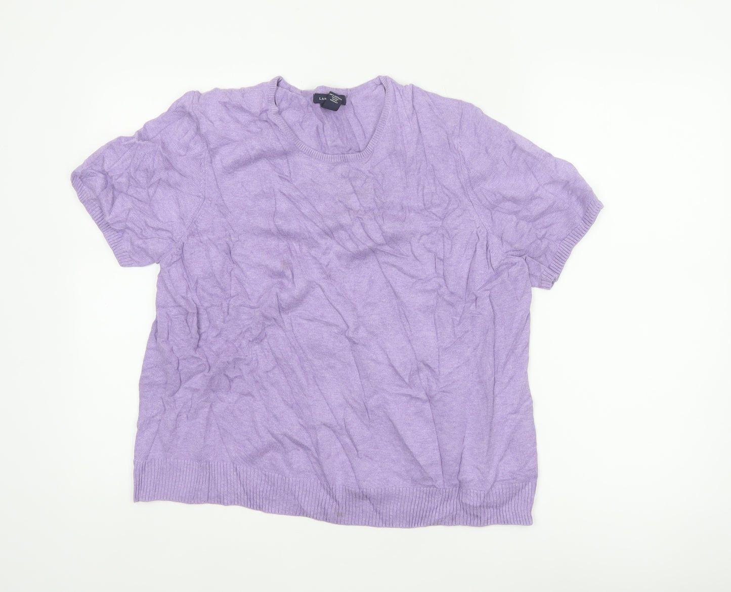 Lands' End Women Purple UK 20/22 Short Sleeve Cotton Cashmere Jumper