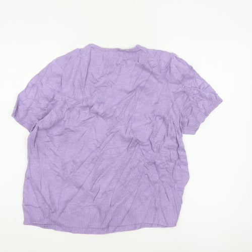 Lands' End Women Purple UK 20/22 Short Sleeve Cotton Cashmere Jumper