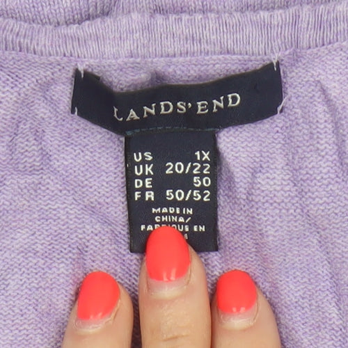 Lands' End Women Purple UK 20/22 Short Sleeve Cotton Cashmere Jumper